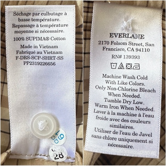 Everlane The Supima Cotton Short-Sleeve Shirt Dress Pale Khaki Plaid 4 NWT New - Picture 10 of 12